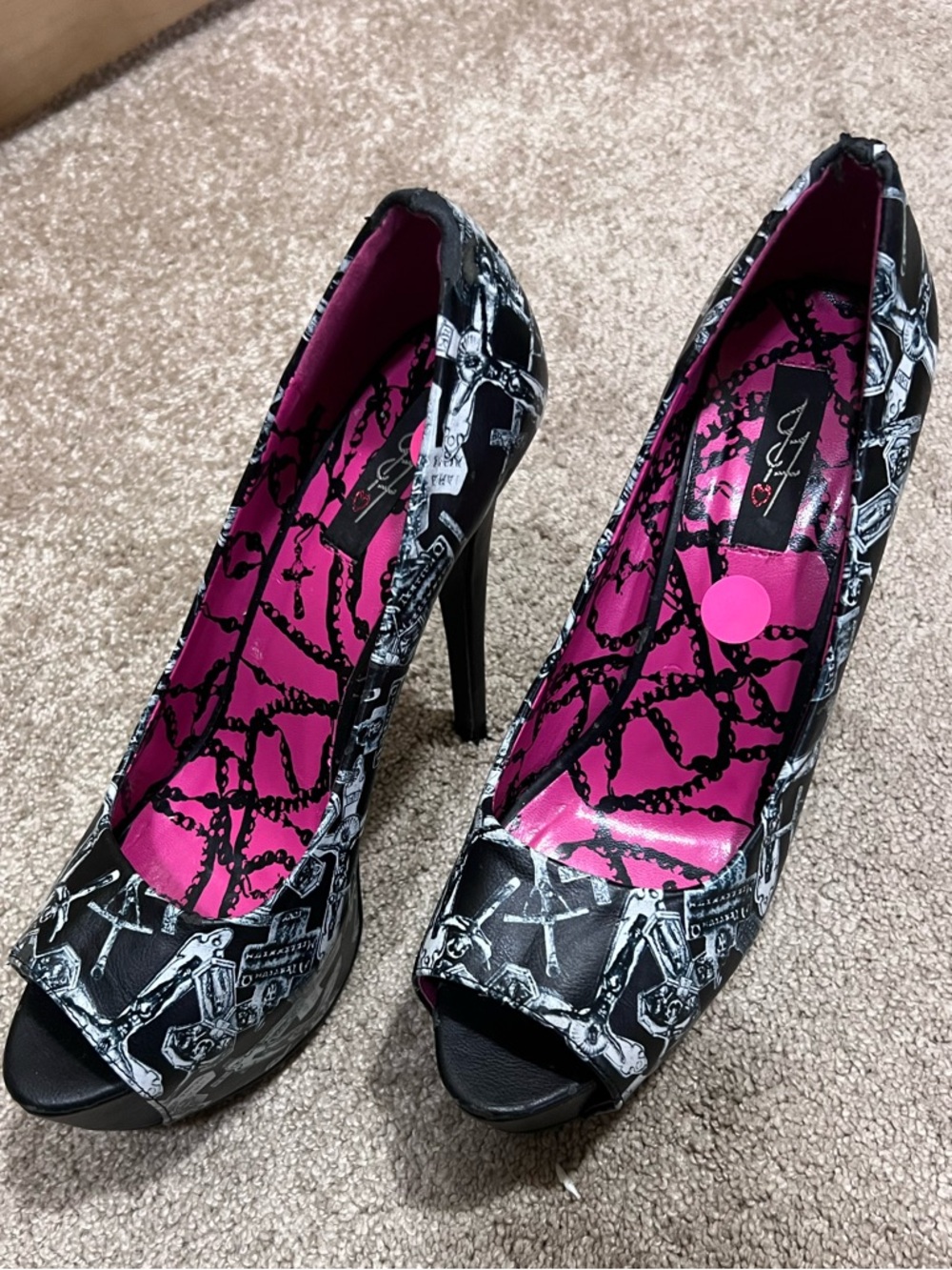 Iron Fist Gothic Graphic Peep-Toe Stiletto Heels